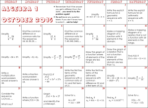 Algebra 1 October 2015 Preview