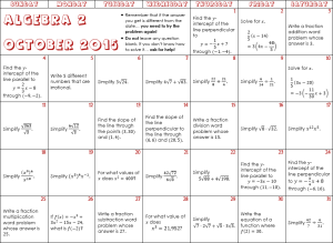 Algebra 2 October 2015 Preview