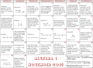 Algebra 1 November 2015 Preview