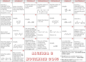 Algebra 2 November 2015 Preview